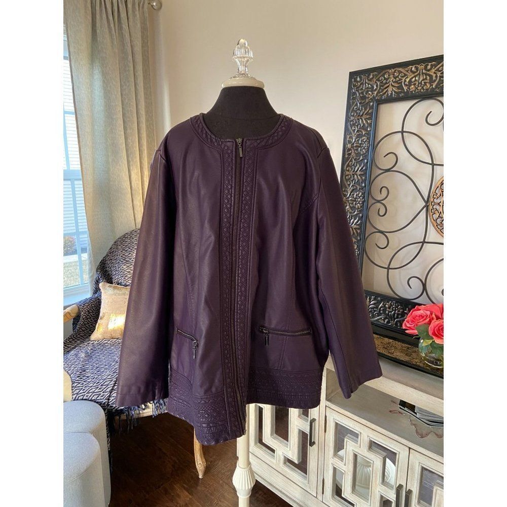 CJ Banks Faux Leather Dark Purple Jacket (3X)